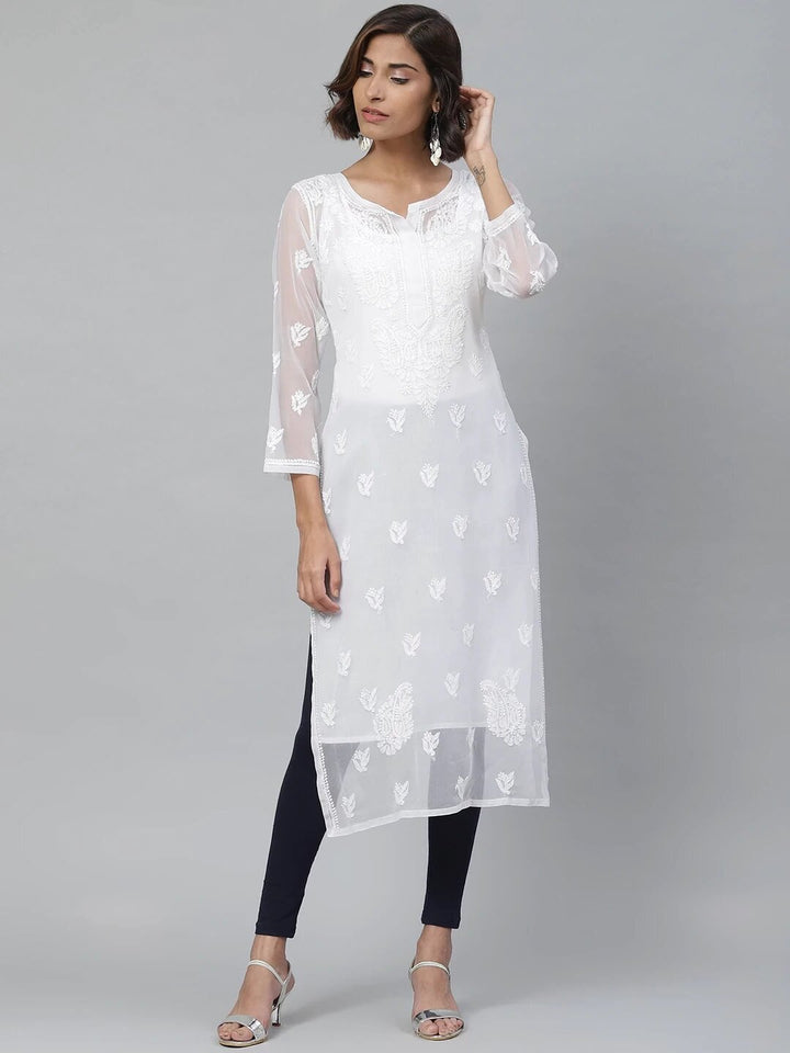 White-Georgette-Lucknowi-Chikan-Kurta