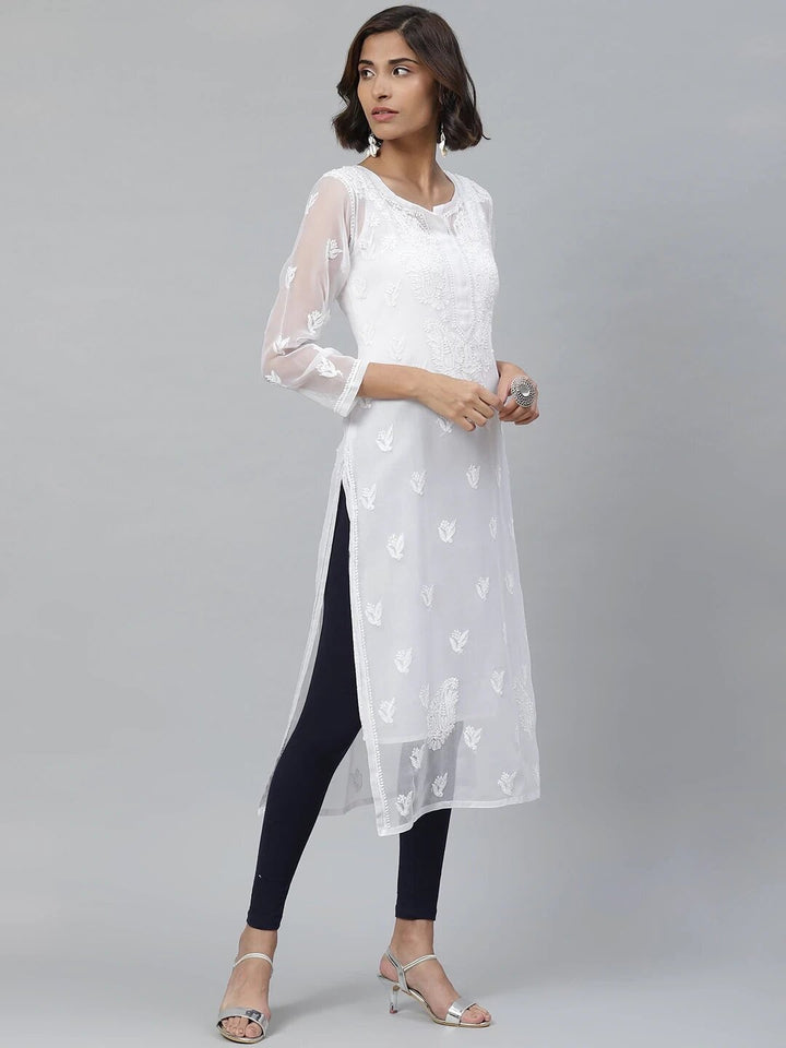 White-Georgette-Lucknowi-Chikan-Kurta