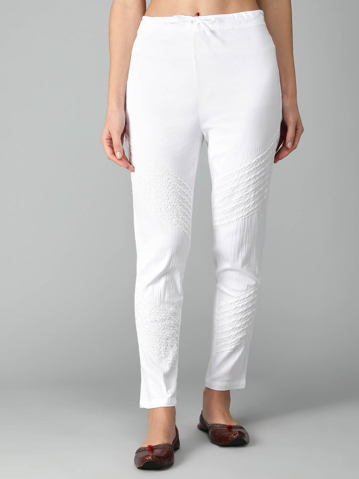 White Pant in Ghaspatti-Phanda Chikan Work