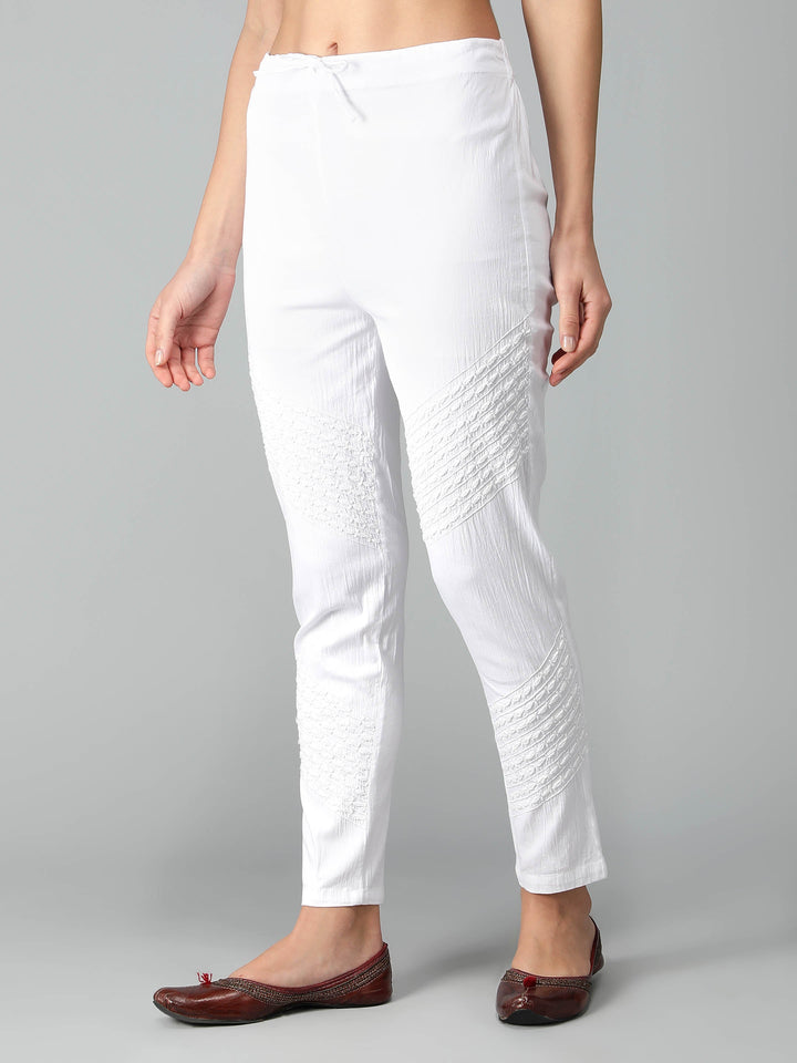 White Pant in Ghaspatti-Phanda Chikan Work