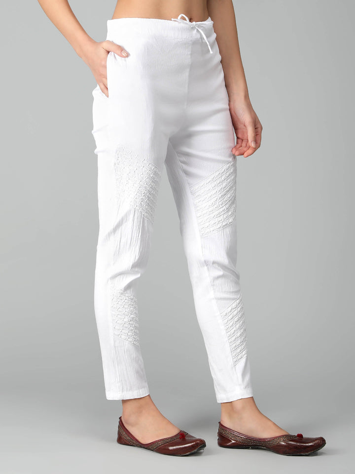 White Pant in Ghaspatti-Phanda Chikan Work