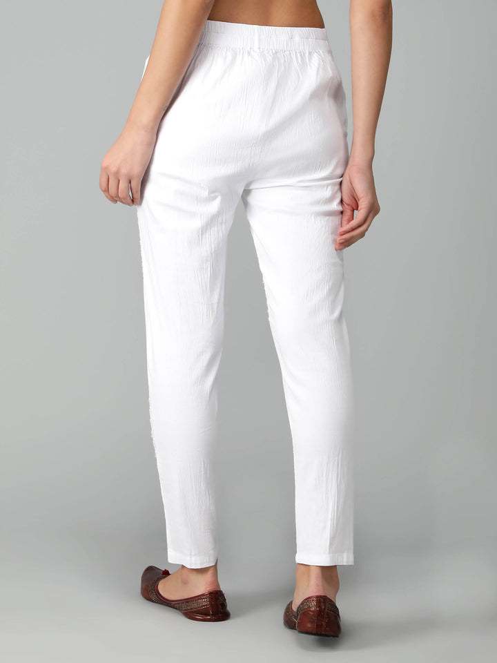 White Pant in Ghaspatti-Phanda Chikan Work