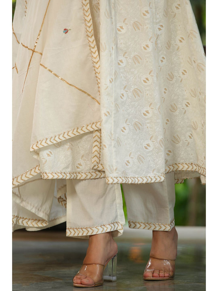 White Rose Printed Cotton Anarkali Suit Set