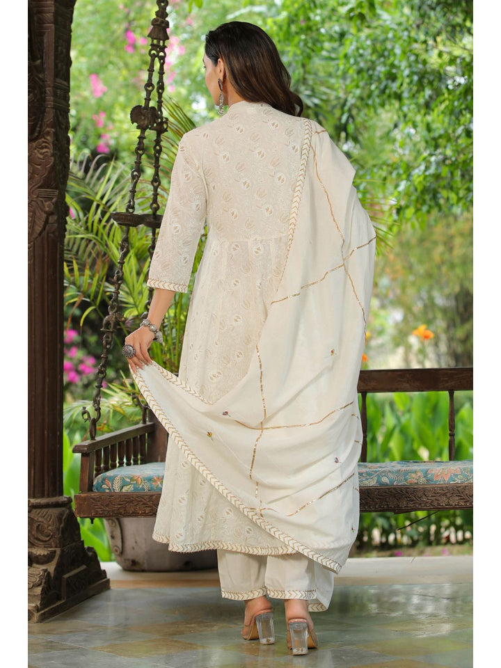 White Rose Printed Cotton Anarkali Suit Set