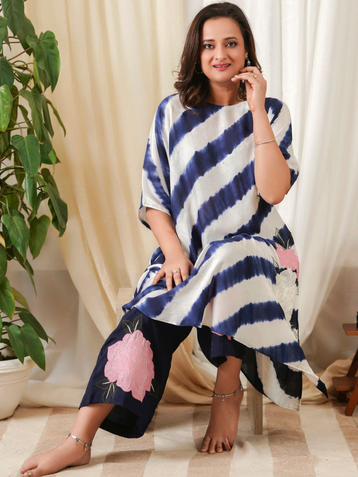 White-&-Blue-Silk-Leheriya-Kaftan-&-Pallazo