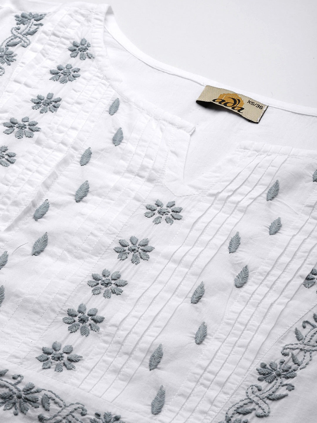White & Grey Cotton Ghaspatti Chikan Kurta