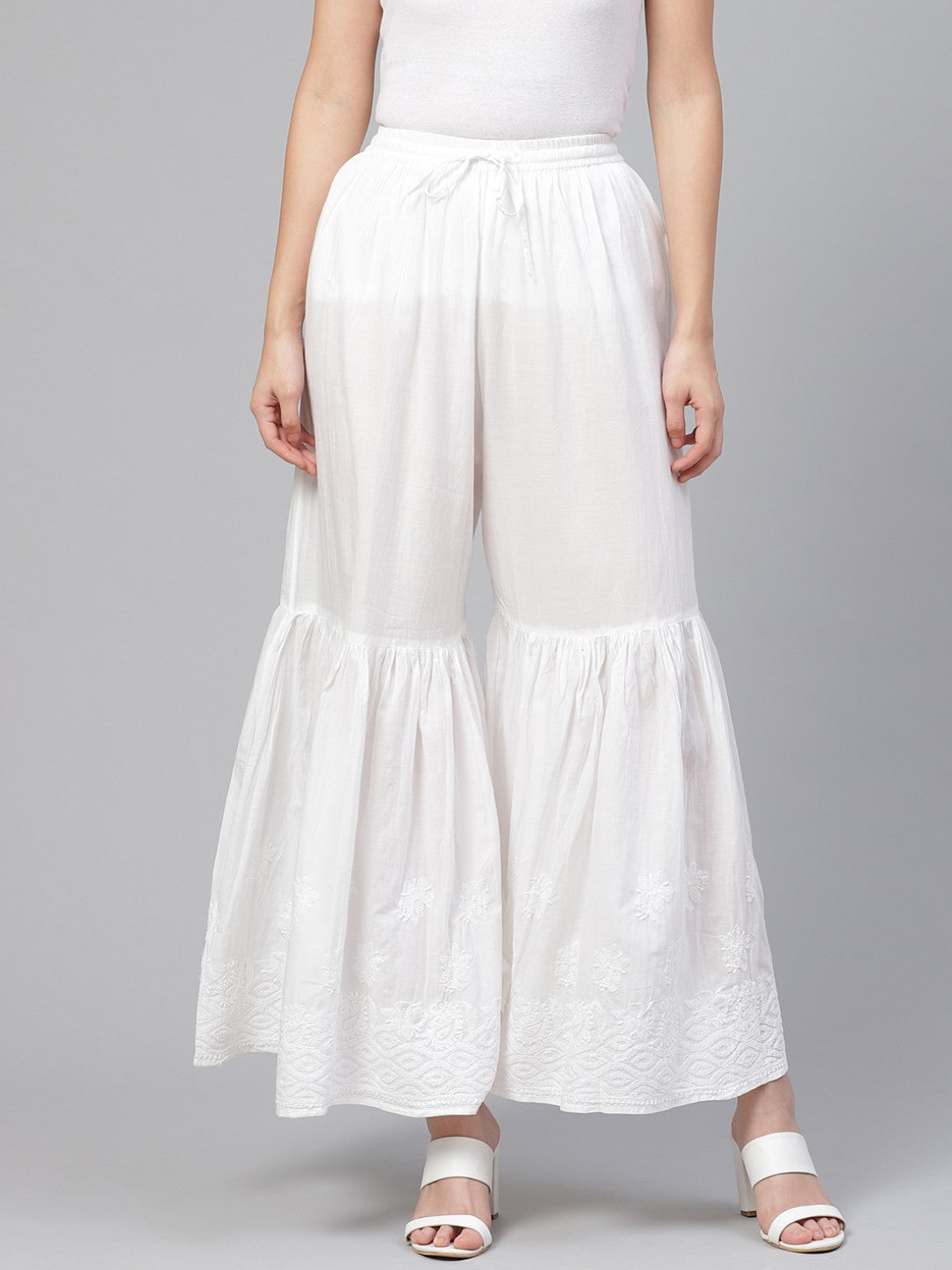 White-Cotton-Lucknow-Chikan-Sharara