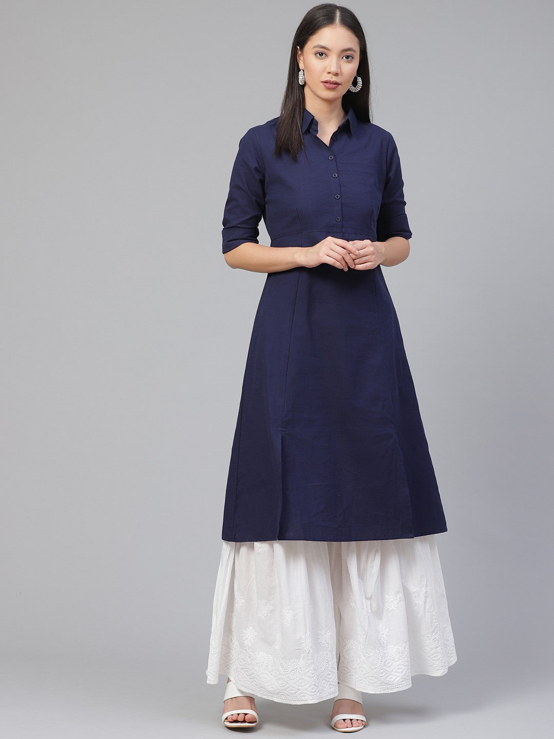 White-Cotton-Lucknow-Chikan-Sharara