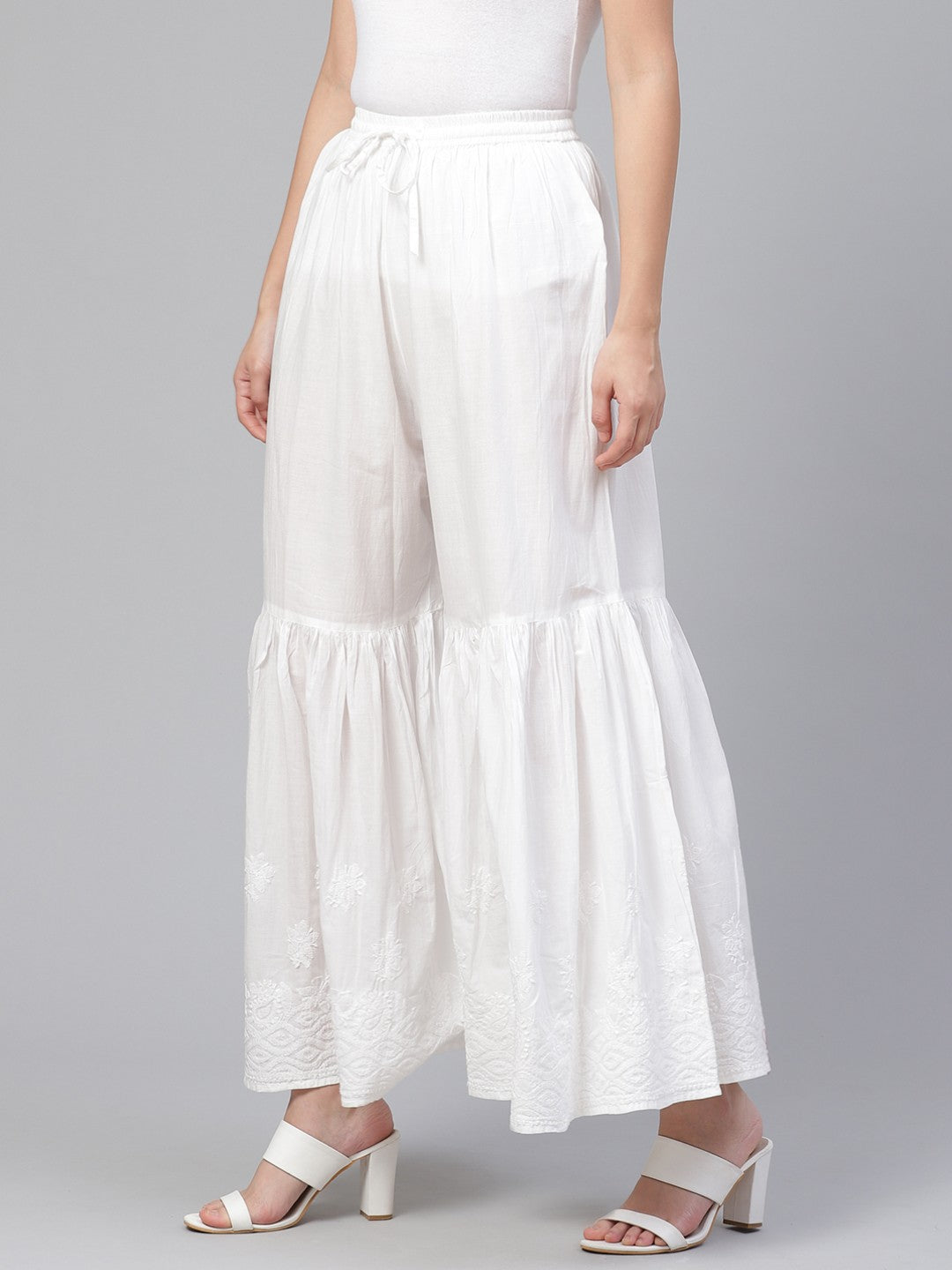 White-Cotton-Lucknow-Chikan-Sharara