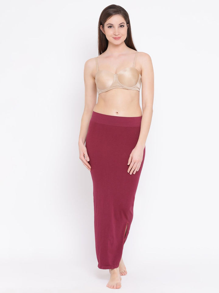Wine Nylon Spandex Side Slit Saree Shapewear