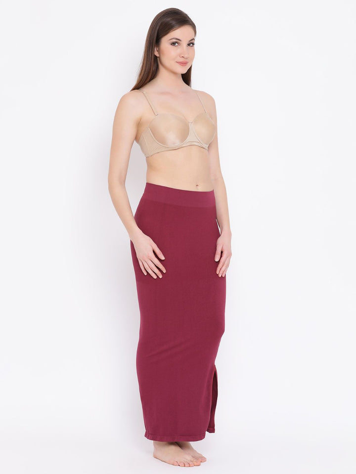 Wine Nylon Spandex Side Slit Saree Shapewear