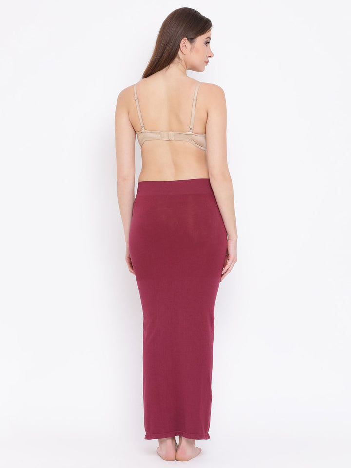 Wine Nylon Spandex Side Slit Saree Shapewear