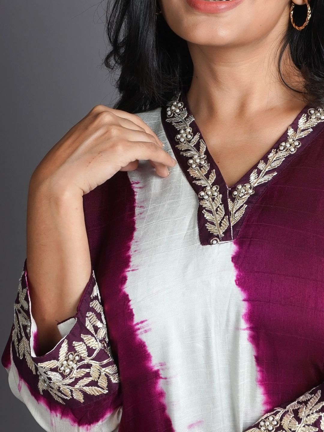 Wine-&-White-Leheriya-Silk-Kurta-With-Pants
