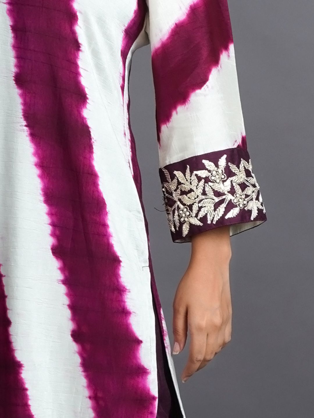 Wine-&-White-Leheriya-Silk-Kurta-With-Pants