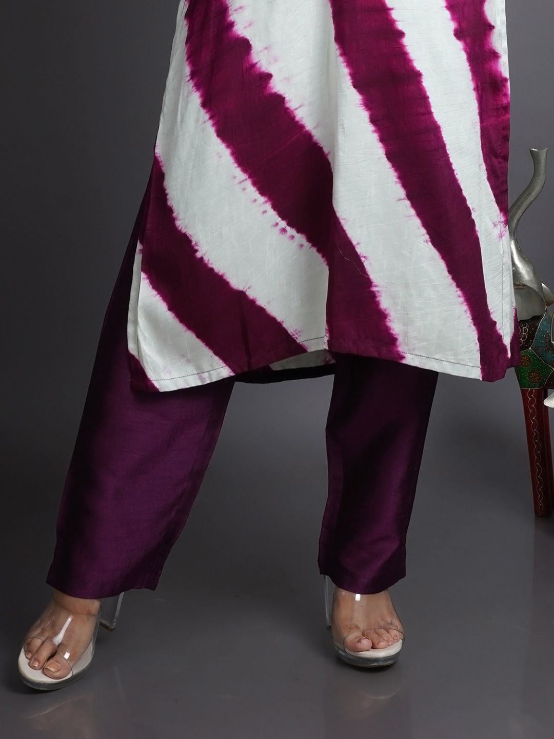 Wine-&-White-Leheriya-Silk-Kurta-With-Pants