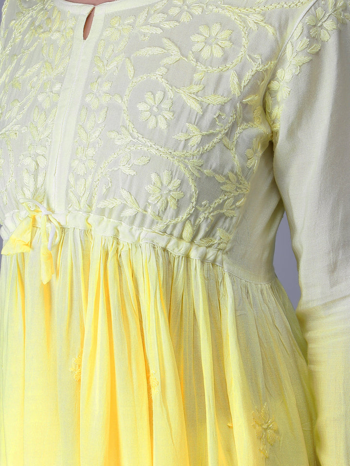 Yellow-Chikankari-Short-Flare-Tunic-Top