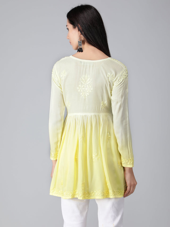 Yellow-Chikankari-Short-Flare-Tunic-Top
