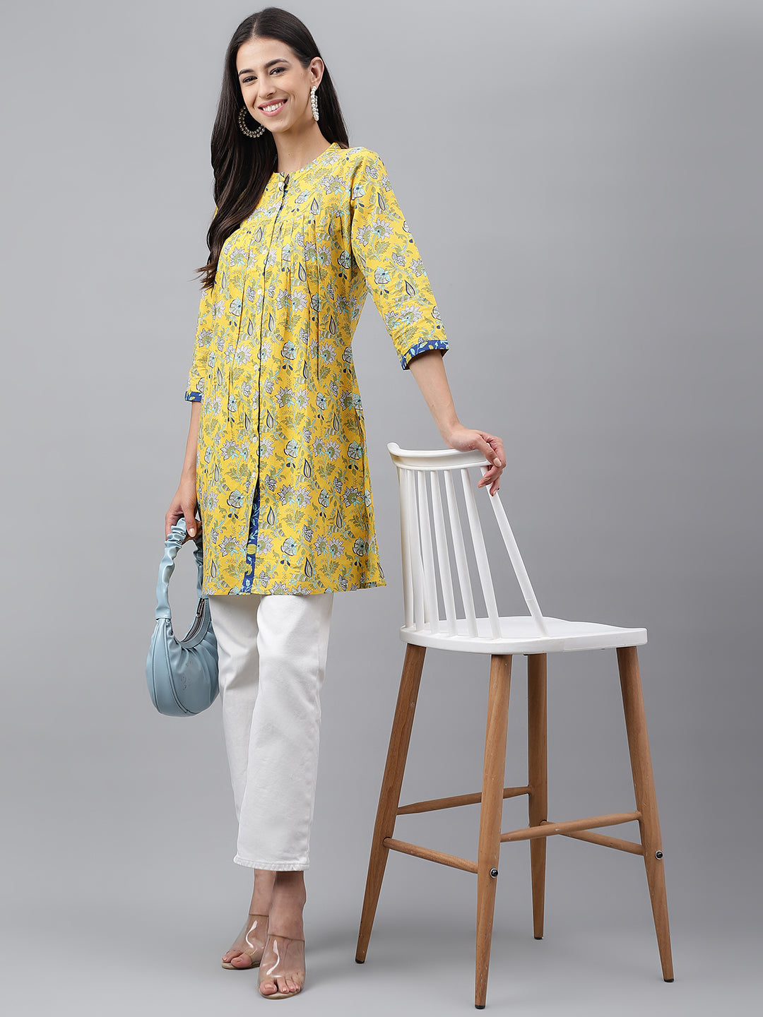 ZERESOUQ-Yellow-Cotton-Floral-Print-Empire-Tunic-Top