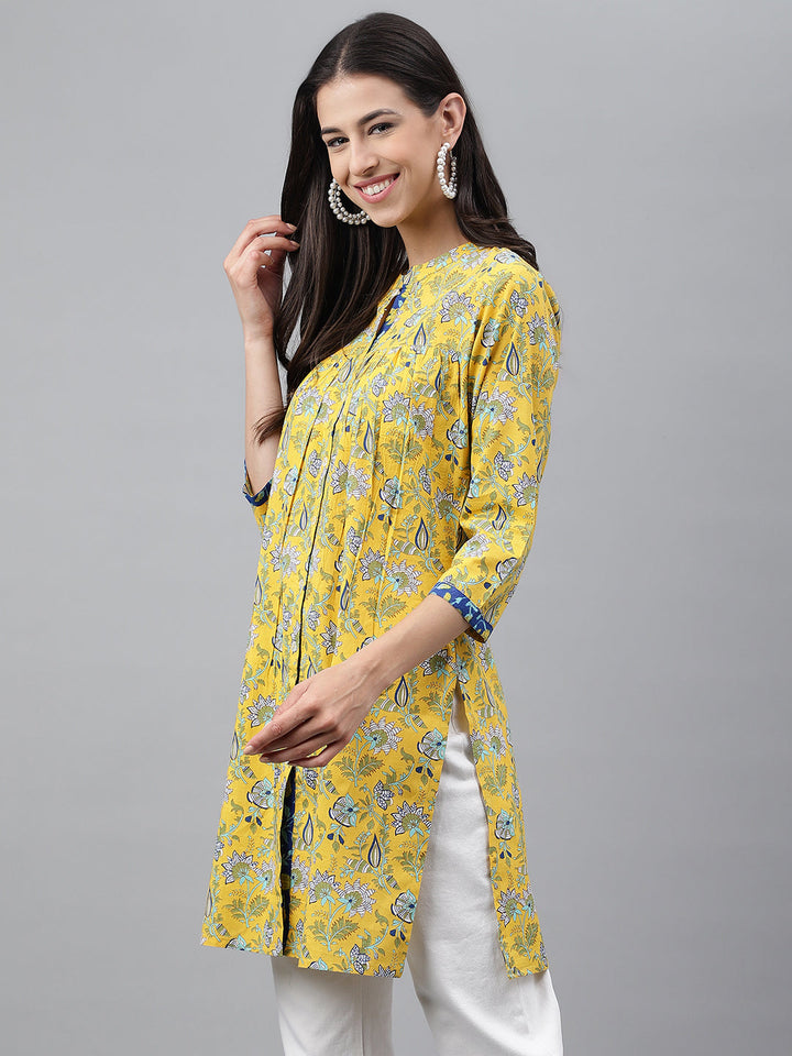 ZERESOUQ-Yellow-Cotton-Floral-Print-Empire-Tunic-Top