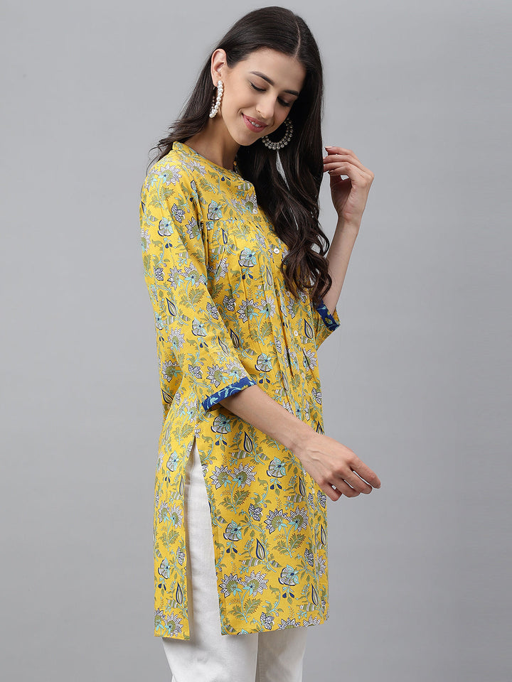 ZERESOUQ-Yellow-Cotton-Floral-Print-Empire-Tunic-Top