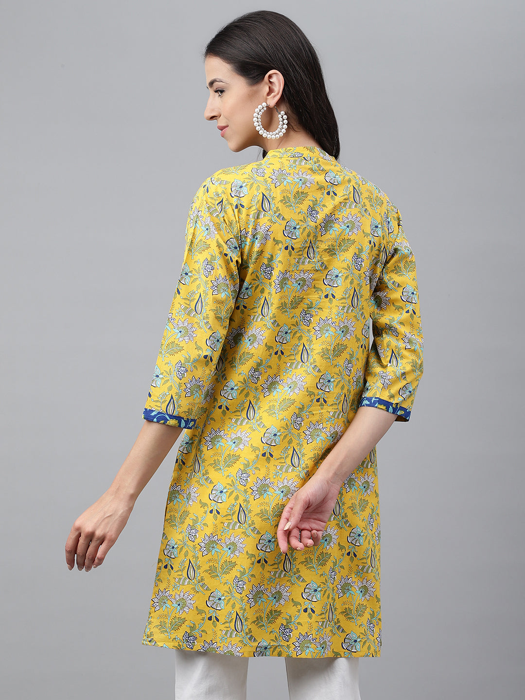 ZERESOUQ-Yellow-Cotton-Floral-Print-Empire-Tunic-Top