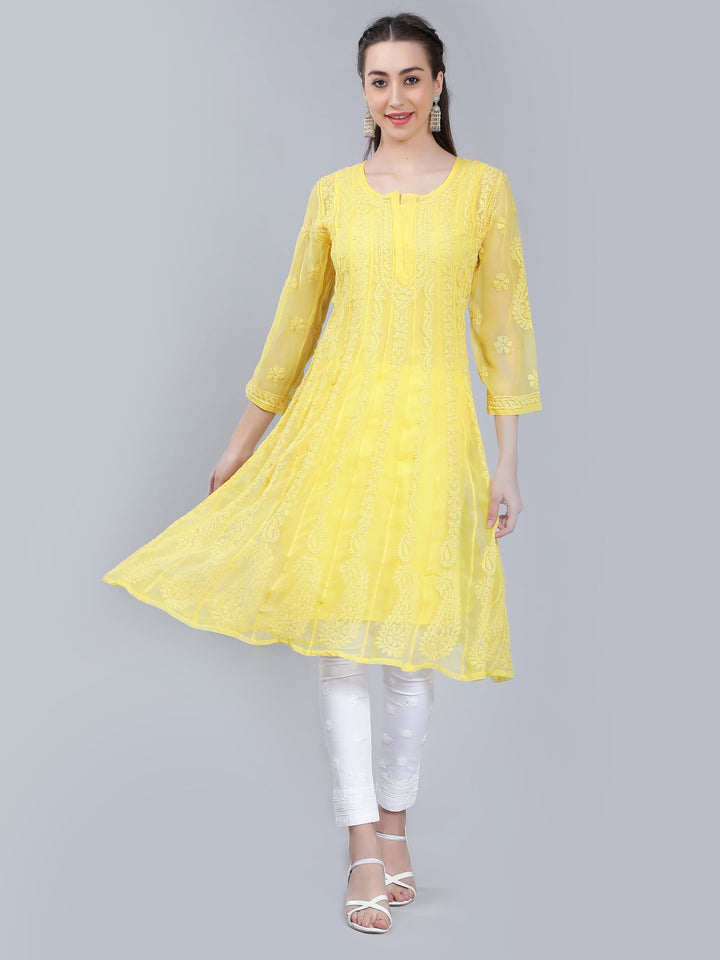 Yellow-Georgette-Chikan-Anarkali-Kurta-Only