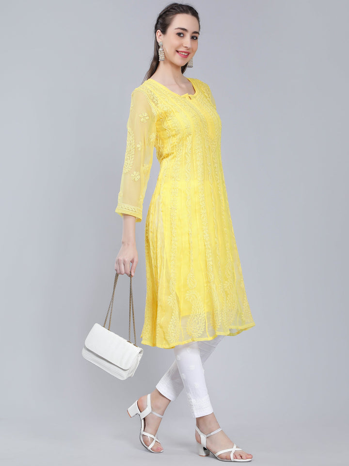 Yellow-Georgette-Chikan-Anarkali-Kurta-Only