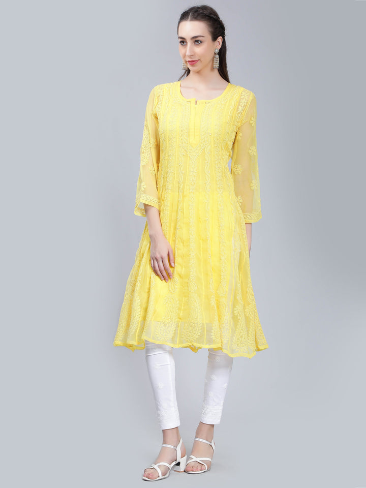 Yellow-Georgette-Chikan-Anarkali-Kurta-Only