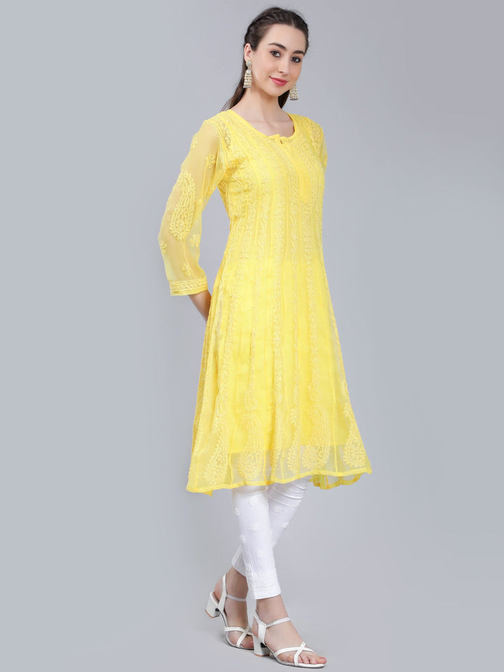 Yellow-Georgette-Chikan-Anarkali-Kurta-Only