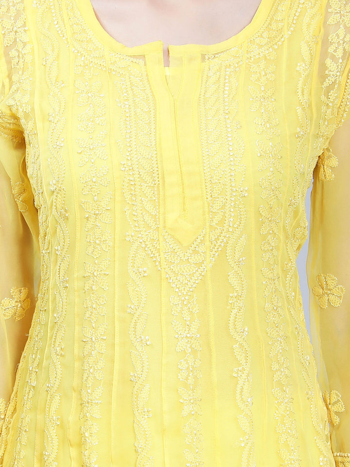 Yellow-Georgette-Chikan-Anarkali-Kurta-Only