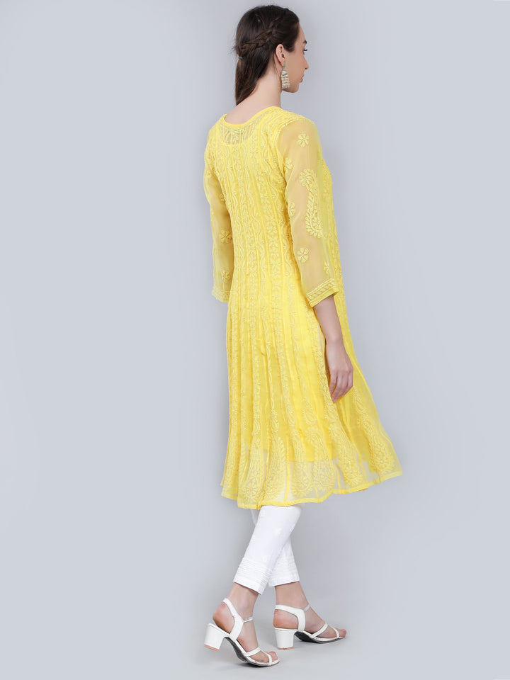 Yellow-Georgette-Chikan-Anarkali-Kurta-Only