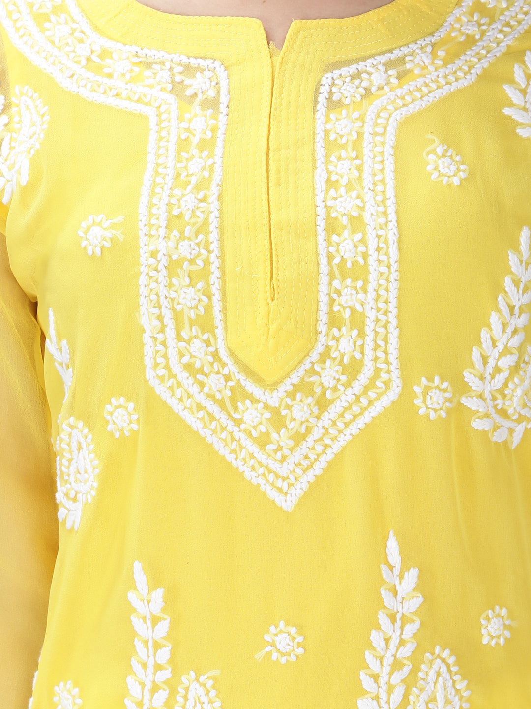 Yellow Georgette Chikan Kurta & Inner Slip