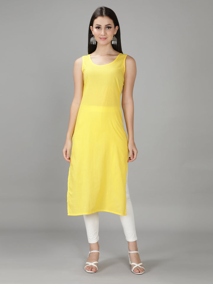 Yellow Georgette Chikan Kurta & Inner Slip