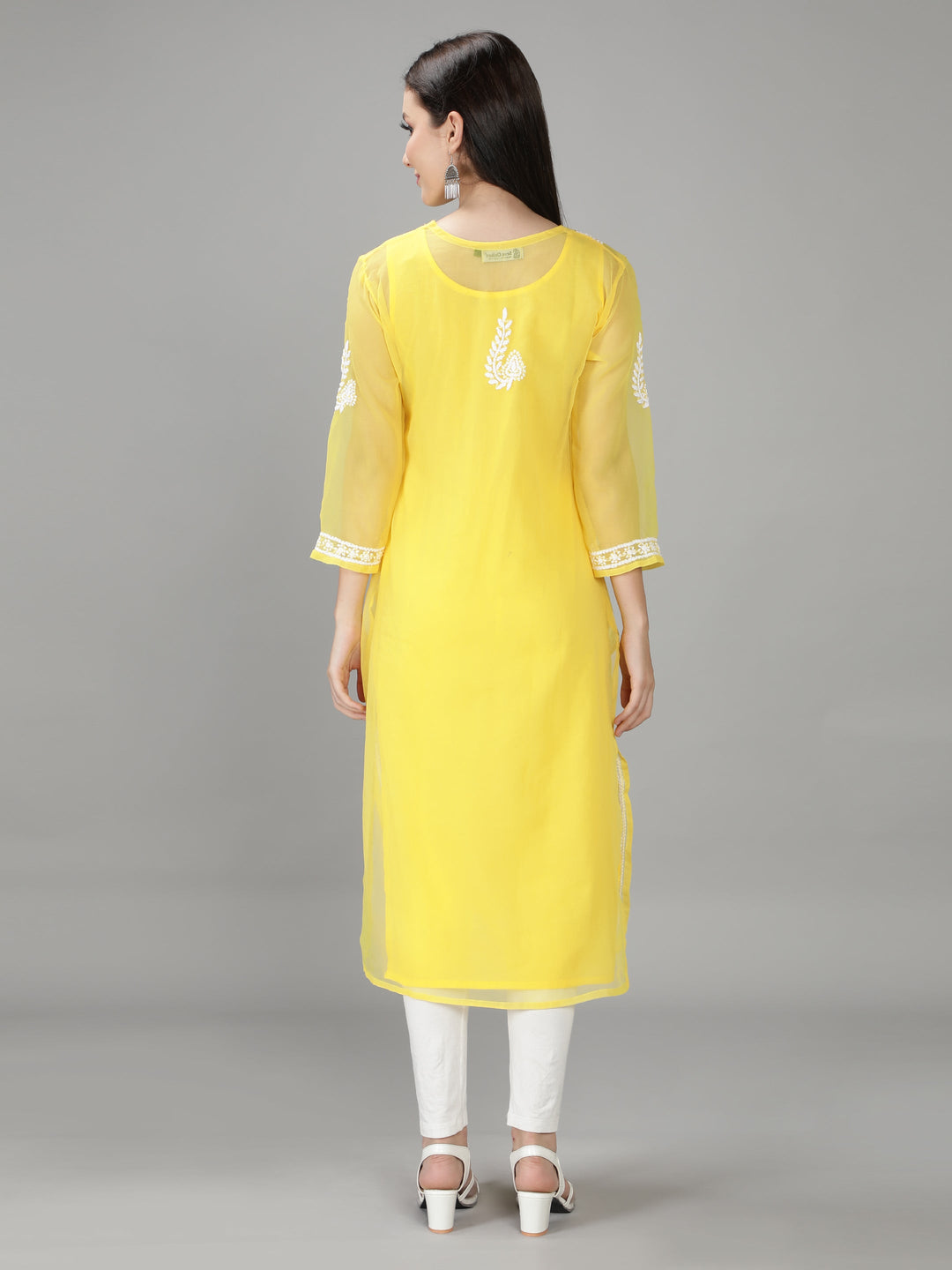 Yellow Georgette Chikan Kurta & Inner Slip
