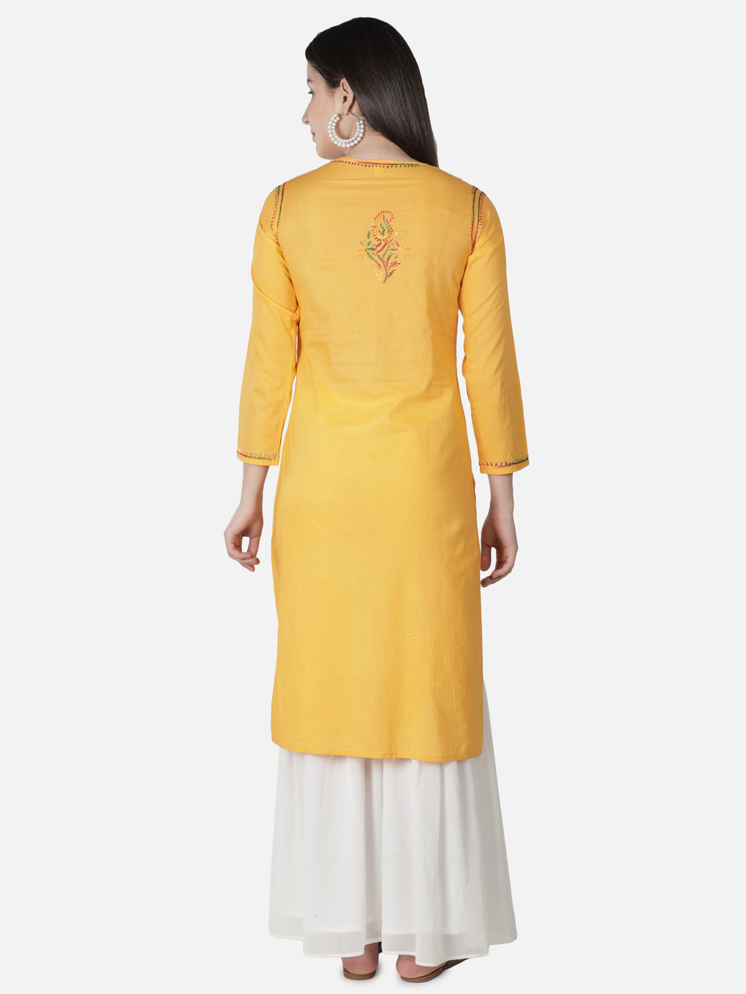 Yellow Kurta in Multicolor Ghaspatti Chikan Work