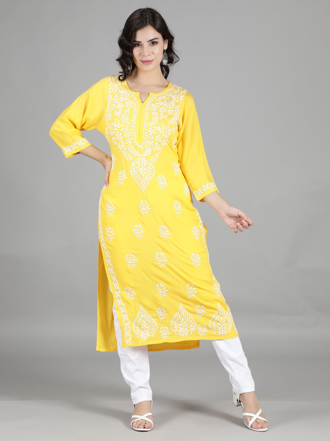 Yellow Lucknowi Chikankari Cotton Kurta Set - ZERESOUQ.COM