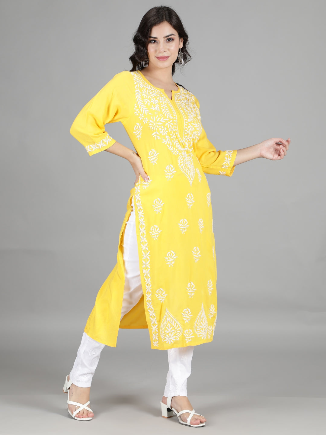 Yellow-Lucknowi-Chikankari-Cotton-Kurta-Set