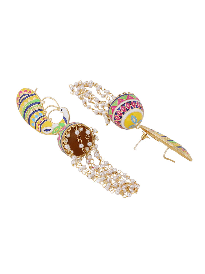 Yellow Meenakari Peacock Jhumka Earrings