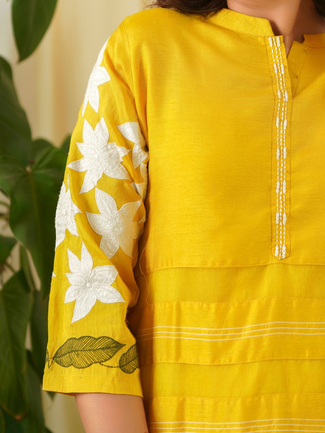 Yellow-Silk-A-line-Kurta-&-White-Cotton-Pants
