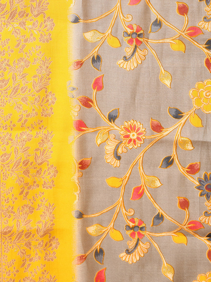ZERESOUQ-Yellow-Silk-Blend-Floral-Printed-Straight-Kurta-Trouser-With-Dupatta