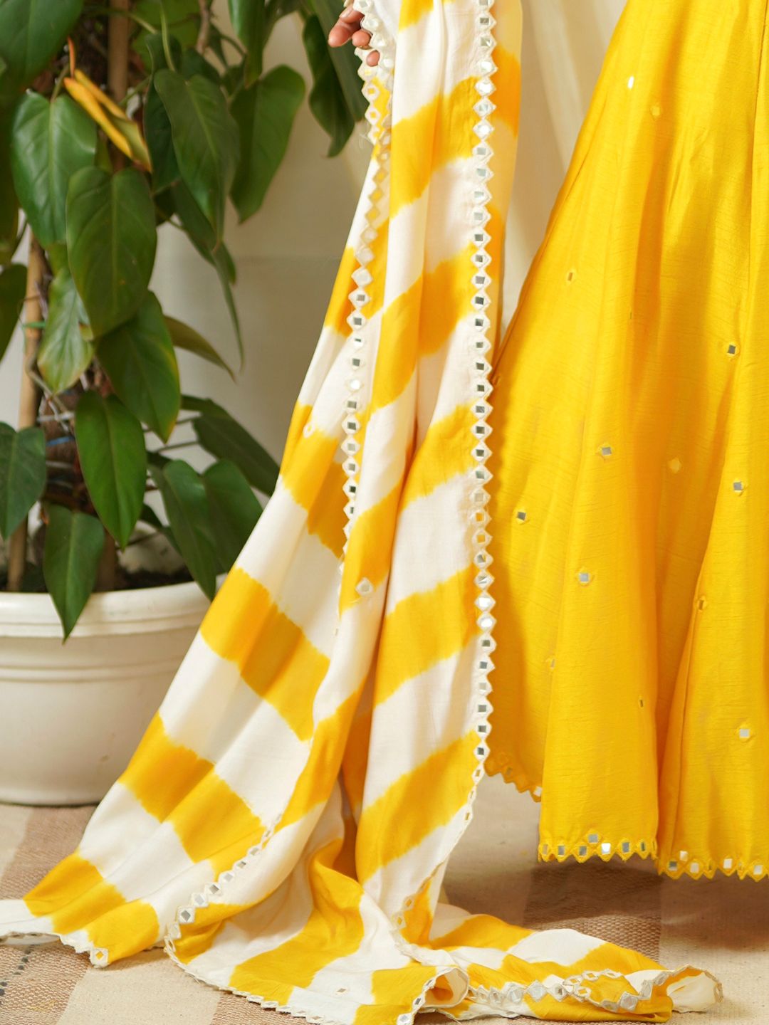 Yellow-Silk-Lehenga-&-Muslin-Leheriya-Dupatta