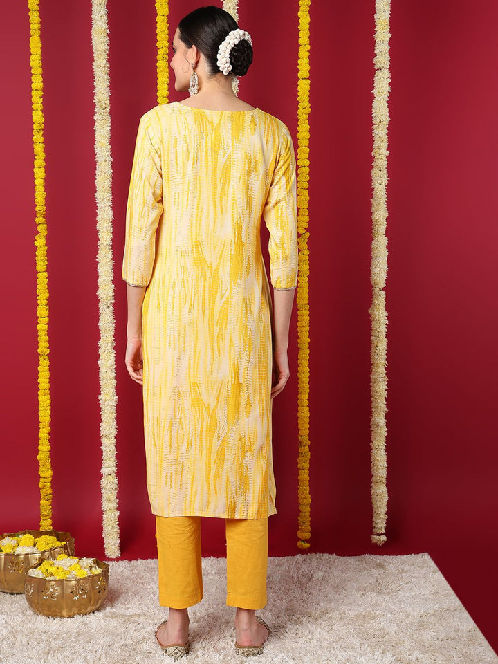 ZERESOUQ-Yellow-Viscose-Rayon-Abstract-Printed-Straight-Kurta