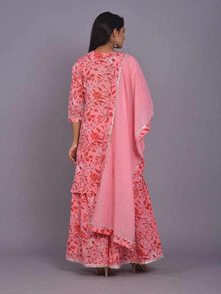 Watermelon Pink Printed Sharara & Dupatta Set