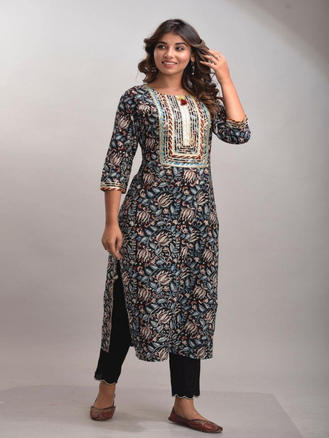 Mid-Night Black Kurta Pant Set Plus