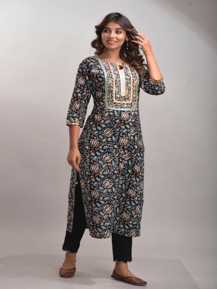 Mid-Night Black Kurta Pant Set Plus