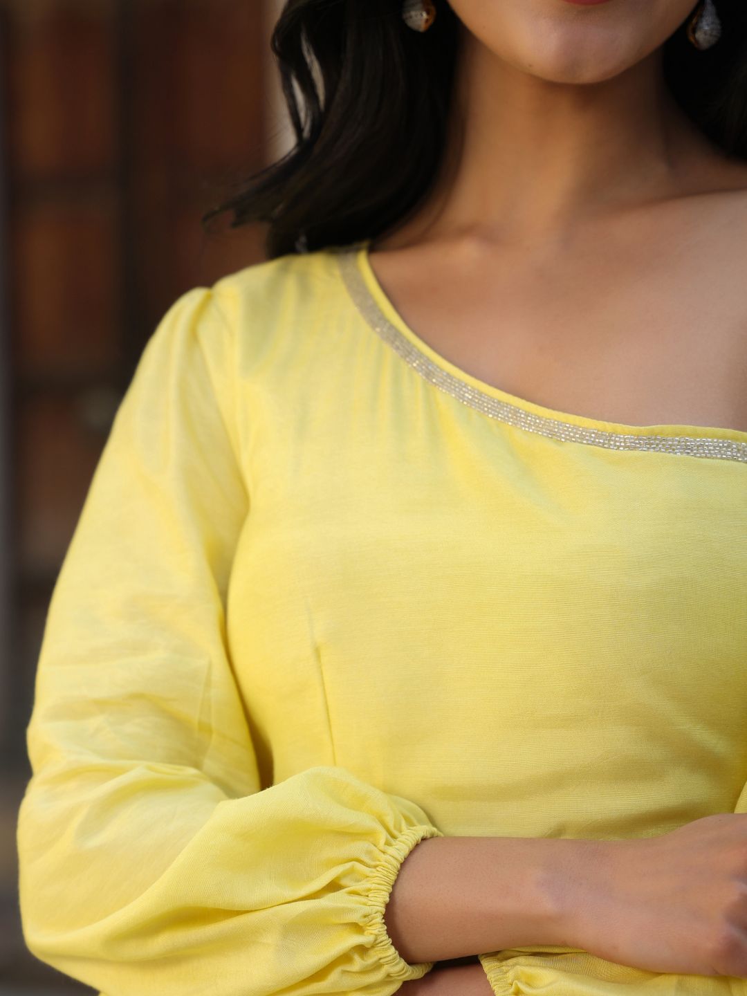 Zeeana-Yellow-Viscose-Muslin-Ombre-Gown