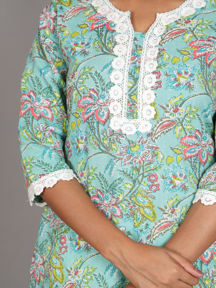 Zere-SeaGreen-Lace-Cotton-Kurta