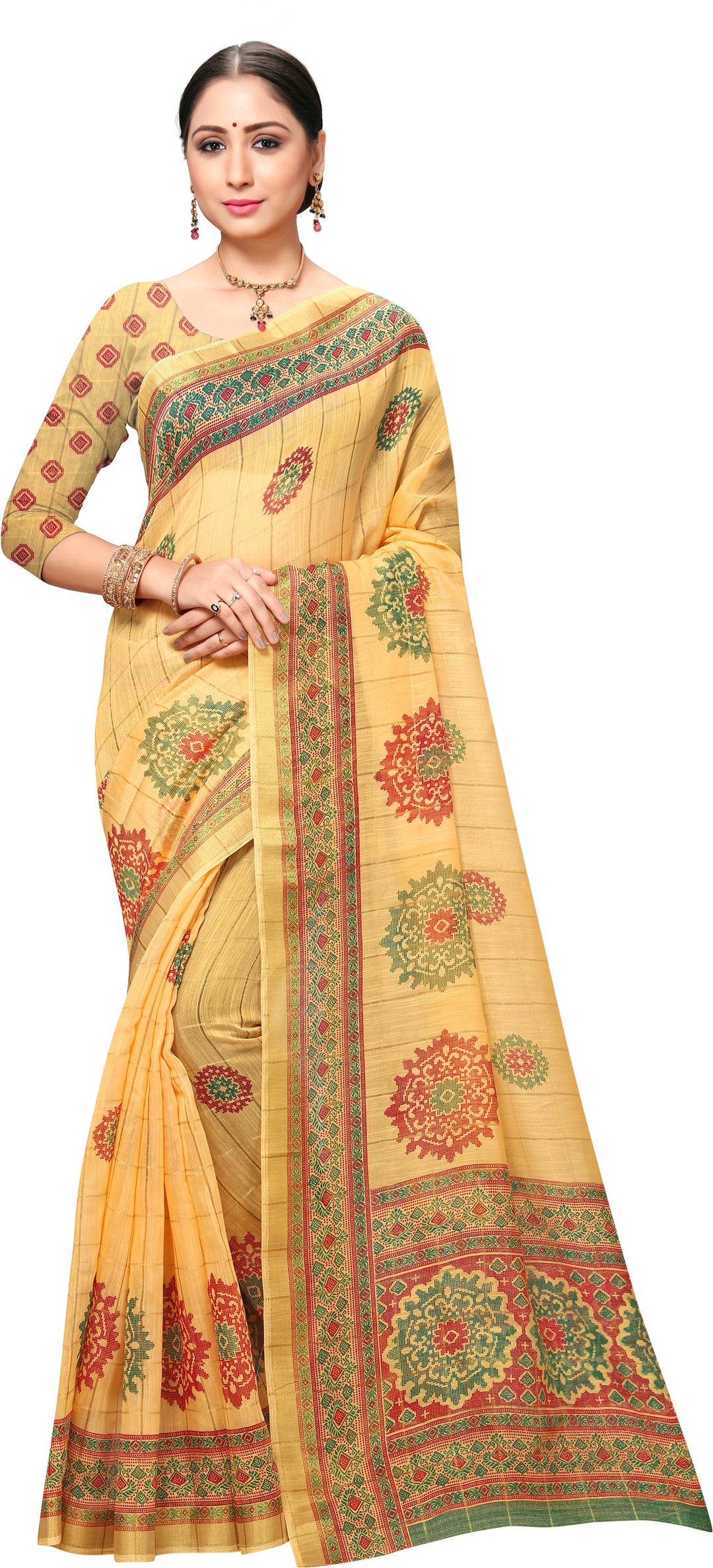 Yellow Art Silk Printed Classy Saree