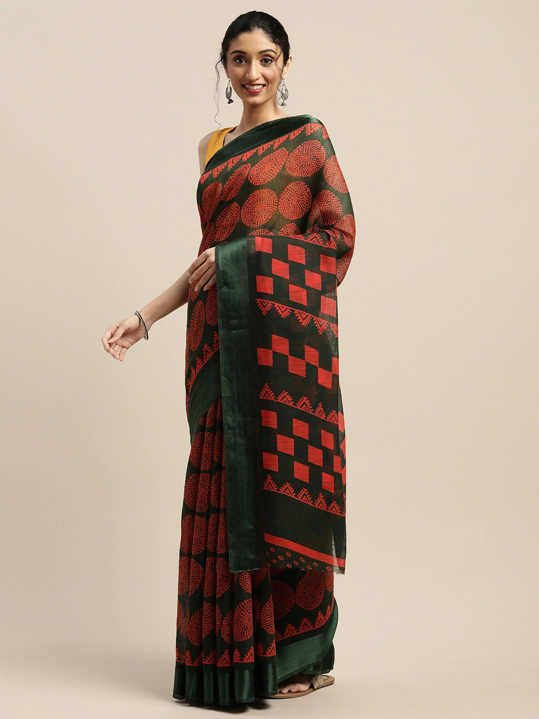 ZERESOUQ-Green-Art-Silk-Printed-Classy-Saree