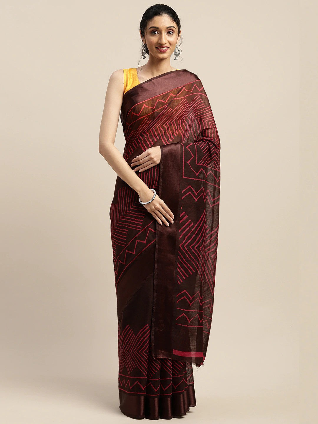 ZERESOUQ-Brown-Art-Silk-Printed-Classy-Saree